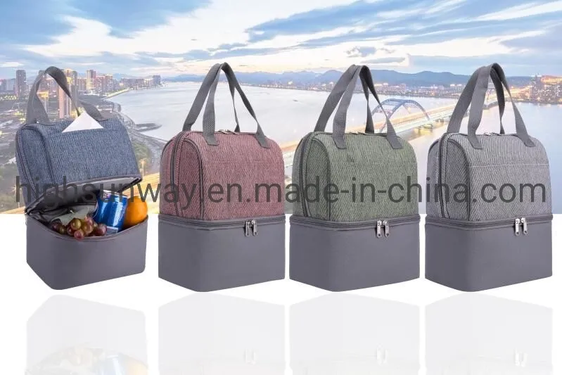 Kühler-Lunch-Eisbeutel mit zwei Fächern, coole Picknick-Camping-Einkaufstasche, isolierte Lunch-Tasche